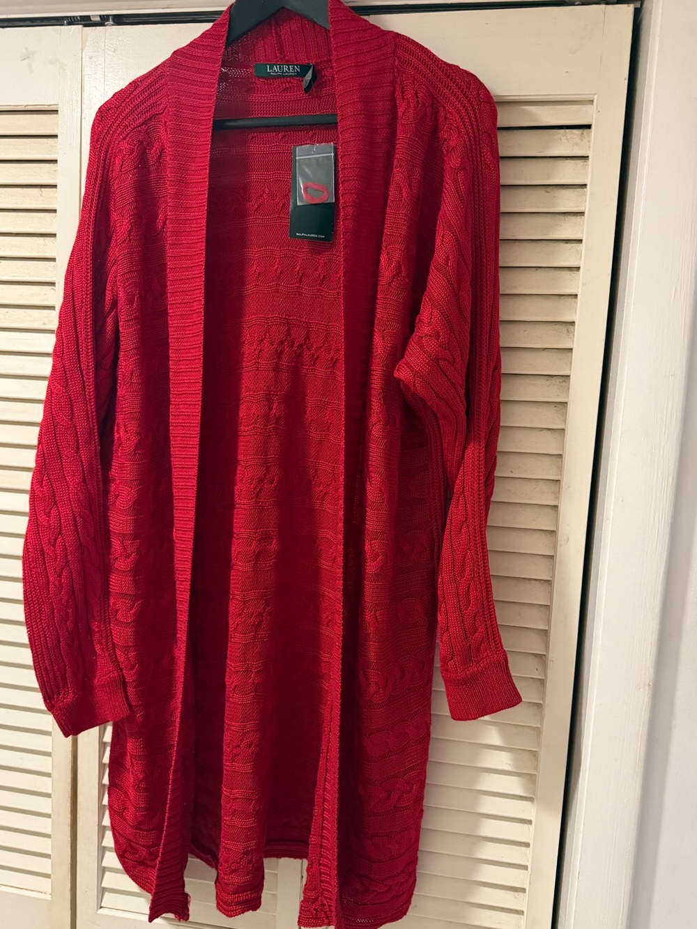 Lauren Ralph Lauren Red Open-Front Cable-Knit Cardigan